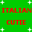 Green background with white starbursts and red text repeating 'ITALIAN' and 'CUTIE' in two