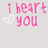 Pixelated pink text 'i heart you' with a white outlined heart symbol on light gray background.
