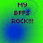 Green and blue gradient background with dark purple text reading "MY BFFS ROCK!!!" in four identical arranged in a