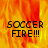 A pixelated image with fiery orange and yellow background displaying "SOCCER FIRE!!!" text in black block letters, showing a static frame.