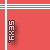 Static pixel art icon with red background and gray grid lines featuring vertically oriented text in a stylized font.