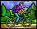 Pixelated animation of a person riding a bicycle through a landscape with changing background elements.