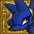 Blue cartoon character with pointed ears and golden collar on golden textured background, text 'ANUBIS' vertically on left side.