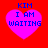 Four identical pixelated heart-shaped icons with blue text on a red background, each displaying 'KIM I AM WAITING' in a retro digital style.