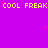 A static image with a bright purple background displaying repeated yellow text 'COOL FREAK' and small pink stars.