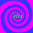 Four identical spiral patterns in blue and pink with green text 'JOY' at the center of each, arranged in a on a solid background