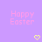 Purple background with repeated 'Happy Easter' text and yellow pixelated hearts in a