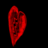 A pixelated red heart shape with dark internal details on a black background, appearing as a static digital icon.