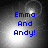 Blue text reading "Emma And Andy!" on a grayscale background with shifting light effects.