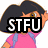 Pixelated character with dark hair and pink shirt holds black text blocks covering eyes, first reading STFU then changing to FOOL!