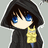 Pixelated chibi-style character with black hooded cloak and yellow scarf, blue eyes, brown hair; red text overlay reads "I <3 Omehito Nekozowa" on right side.