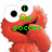 Pixelated red character with white face, black eyes, and green text overlays reading 'luv' above 'soccer', set against a plain background.