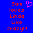 Blue background with red pixelated text reading 'Sam loves Linda Like Crazy!!!' and a pink heart symbol above the right side of the text.