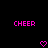 Two identical static images of pink pixelated text and heart symbols on a black background.