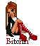 Pixel art of a female character with long brown hair, black sunglasses, and red platform boots in a crouching pose against gray background.