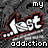 A pixelated graphic with 'my' above and 'addiction' below a stylized 'lost' logo, showing color variations between frames.
