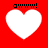 Four white heart shapes on a red background with black text above each heart reading 'awww!' in pixelated font.