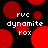Static pixel art featuring red circles on black background with white text 'pvc dynamite rox' repeated across the image.