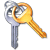 Pixelated key icon with silver shaft and orange-brown head, rendered in low-resolution style against gray background.