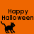 Orange background with "Happy Halloween" text and black cat icon in three positions, showing animation frames where the cat's tail and body shift slightly across views.
