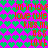 A pixelated image with repeating text and heart patterns in green, teal, purple, and pink hues.