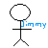 Pixelated stick figures with text overlays depicting a narrative about Jimmy finding love while dancing, featuring heart symbols and color-coded expressions.