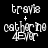 Four variations of a pixelated text-based icon showing 'travie + catherine 4ever' with alternating pink horizontal bars over different parts of the text on black background.