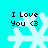 Pixelated cyan background with four white snowflake icons, each displaying "I Love You <3" text above the snowflakes.