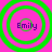 Four identical circular icons with green concentric rings on a pink background, each containing the text 'Emily' in purple.