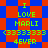 Pixelated text reads 'I LOVE MARLI 03333333 4EVER' on a blue and red checkered background with diamond-shaped patterns.