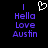 Pixelated purple text on black background with white heart symbol above the first line, showing two states of animation.