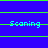 Blue background with green horizontal lines and cyan 'Scanning' text repeated across the