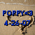 A single animated icon displays four distinct text messages within a heart-shaped frame on a beige background, each message appearing sequentially in blue pixelated font.