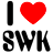 A 48x48 pixel buddy icon split into two sections: left side shows "I ❤️ SWK" with a red heart, right side displays green text on dark green background reading "Original Icons .com".