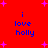 Red background with blue text reading 'i love holly' and pink star shapes scattered across the image.