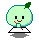 Pixelated green character with leaf, white base, and red accents in three- showing mouth and hand position changes