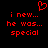 Red pixelated text and heart symbol on black background, two identical side-by-side with 'i new... he was... special' and a heart above