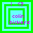Four identical pixelated frames display a green and cyan layered square design with purple text reading 'colin bickers' and 'i g' at the top.