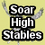 Six horse-themed buddy icons arranged in a with text overlays on yellow and blue backgrounds