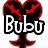 Pixelated icon with red and black heart-shaped outline surrounding white text "Bubu" on a transparent background.