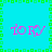 Pixelated cyan background with green square border, four identical pink '10K' text elements arranged in a , each with a small pink heart symbol above the 'K'