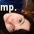 Pixelated image showing a close-up of a light-skinned hand with a small red mark on the palm, positioned below white text 'mp.' against a dark background.