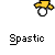 Yellow cartoon figure with white circular head holding white ball, positioned above repeated "Spastic" text on gray background.