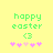 Yellow background with green text 'happy easter' and '<3', pink and light pink asterisks below, two identical static frames side-by-side.