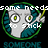 Pixelated cartoon character with wide eyes and a yellow object in hand, surrounded by text in a circular frame.