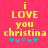 Yellow text on pink background reads 'i LOVE you christina' with cyan and gray star icons below, two versions differ in star arrangement.