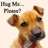Pixelated image of a light brown dog with dark brown ears and a black nose, wearing a red collar, with partial text above its head.