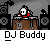 Pixel art animation of a DJ character in red clothing performing at turntables with speakers, cycling through multiple poses and actions