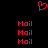 Red pixelated heart symbol above six red 'Mail' text instances on black background.