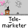 Animated contact sheet of a telemarketer character in various poses and actions across multiple frames, with repeated text "Tele-marketer" below each frame on a gray background with pink flower patterns.